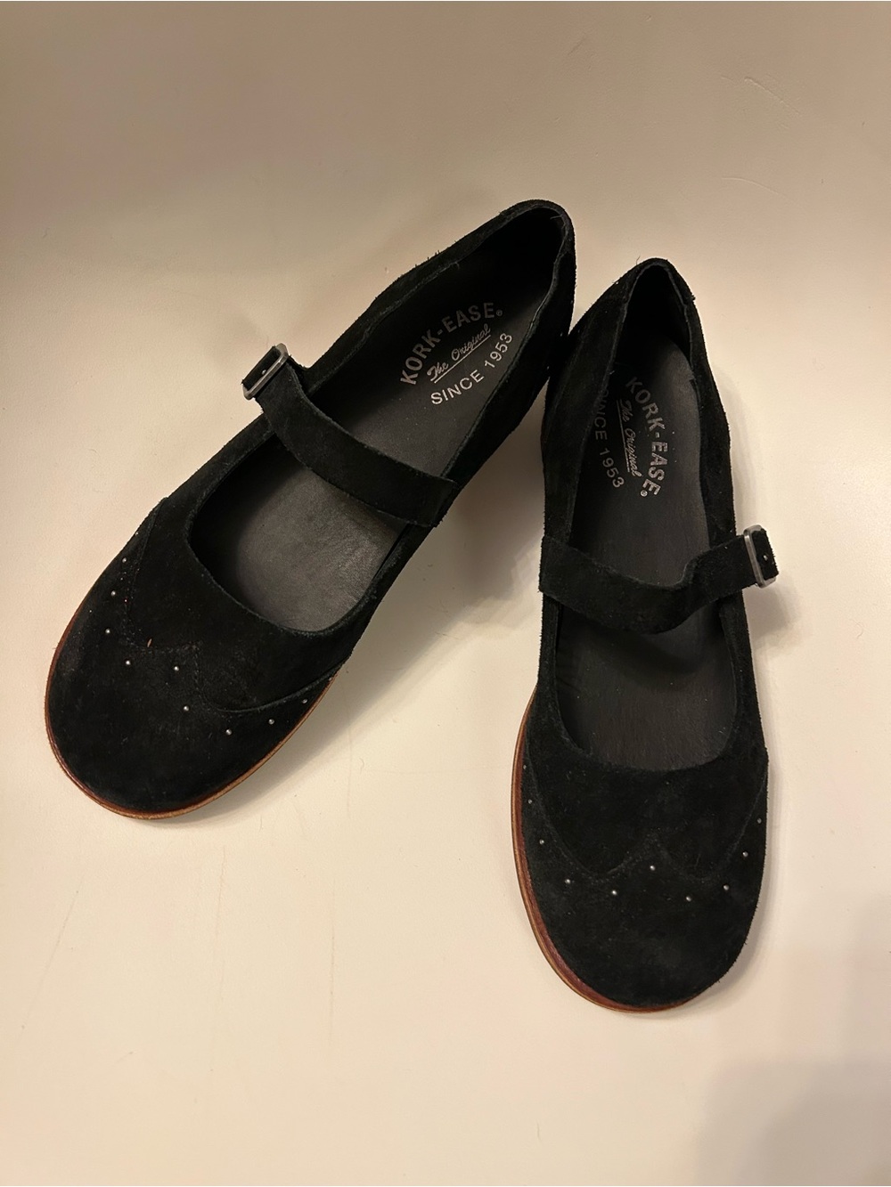 Kork-Ease Black Suede Mary Jane Loafers with Stud Detail - Picture 2 of 16